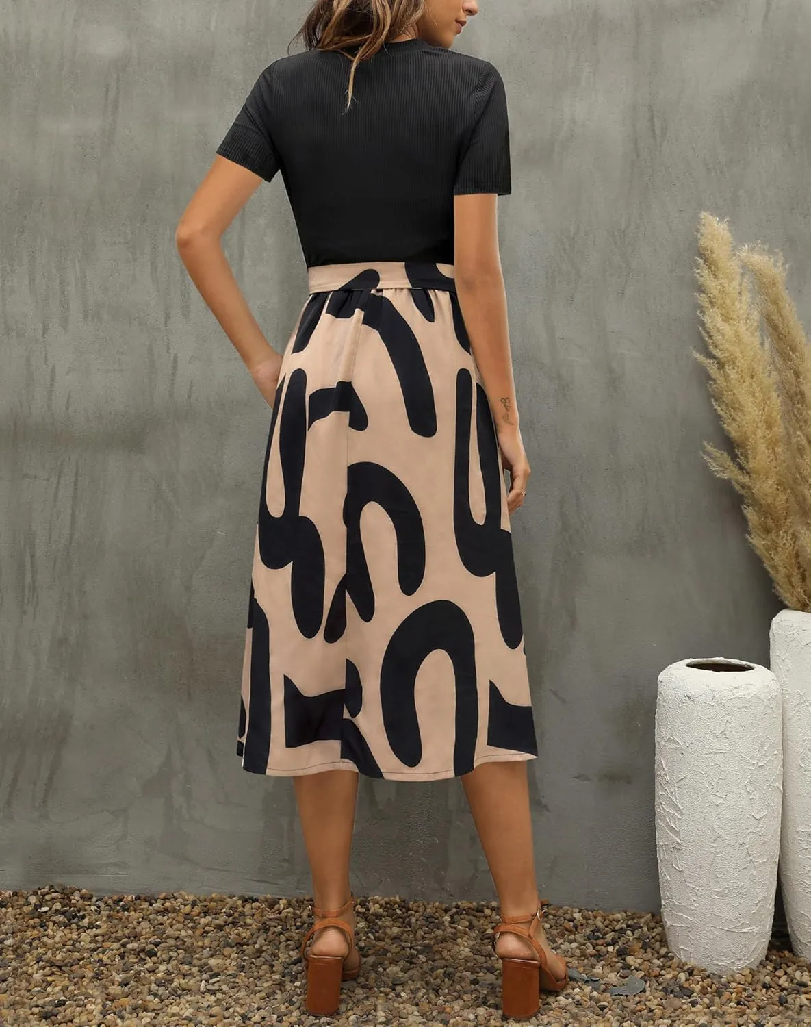Zattcas Women 2025 Summer Dress Short Sleeve Ribbed Teacher Church Modest Business Casual Work Outfits Midi Dress
