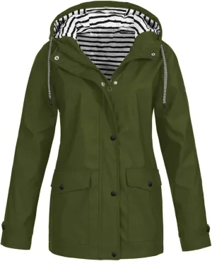 ZEFOTIM Rain Jacket Women with Hood Waterproof Lightweight Casual Raincoat Zip Up Hiking Jackets with Pockets Clothes