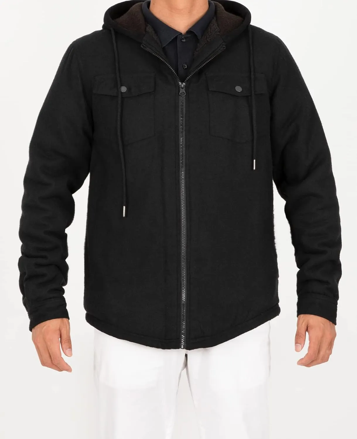 ZENTHACE Men's Sherpa Lined Full Zip Hooded Plaid Shirt Jacket