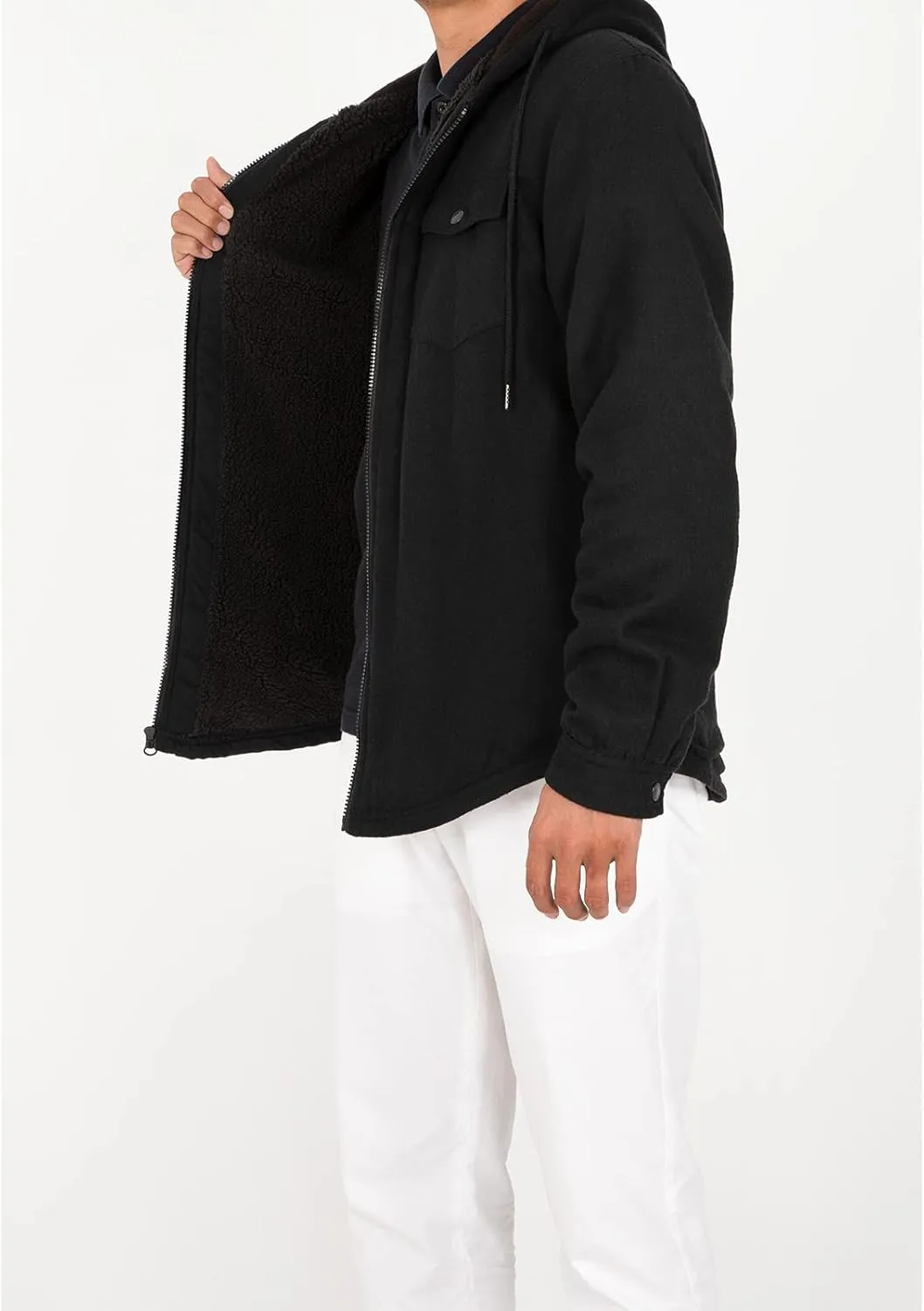 ZENTHACE Men's Sherpa Lined Full Zip Hooded Plaid Shirt Jacket