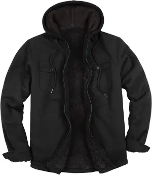 ZENTHACE Men's Sherpa Lined Full Zip Hooded Plaid Shirt Jacket