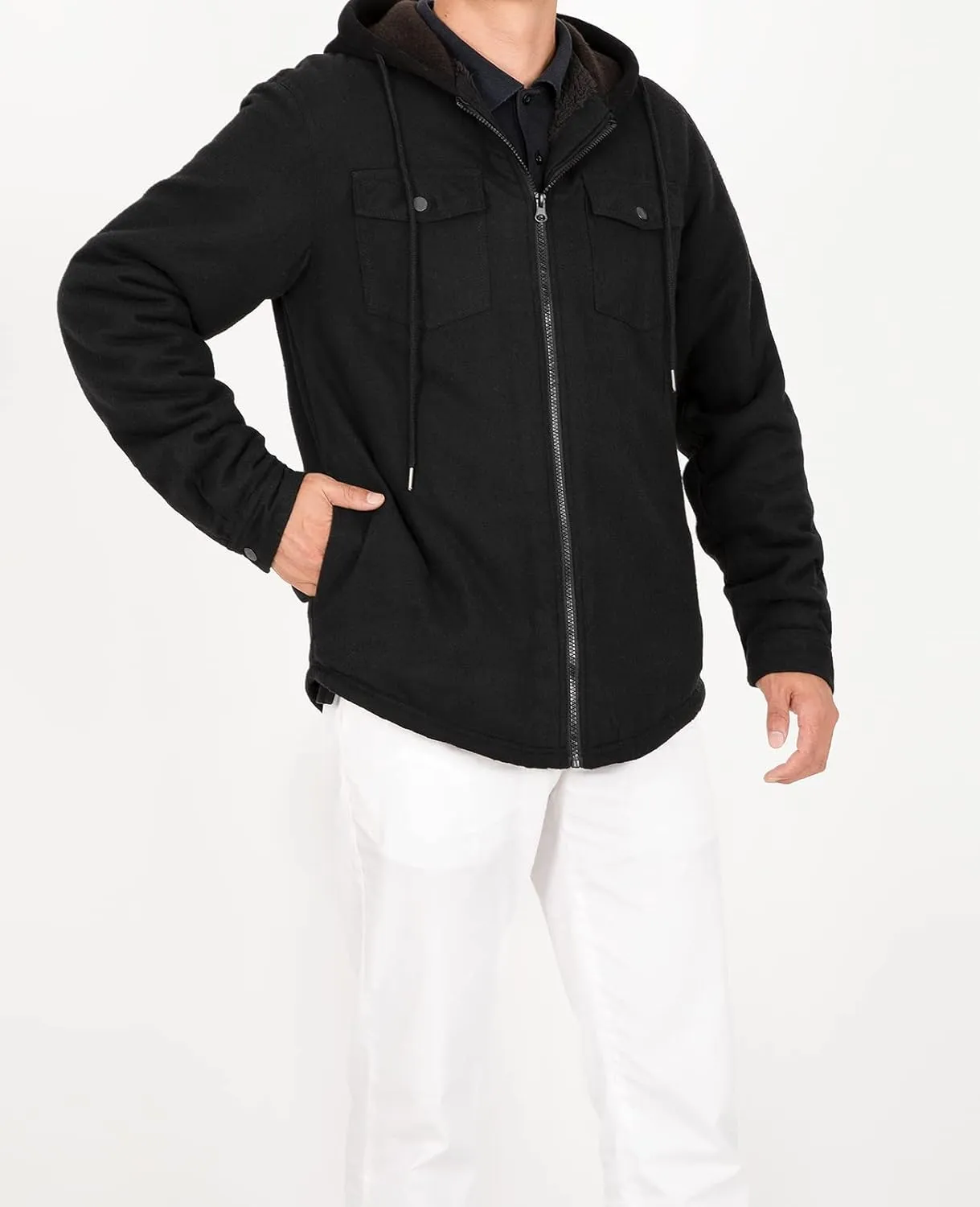ZENTHACE Men's Sherpa Lined Full Zip Hooded Plaid Shirt Jacket
