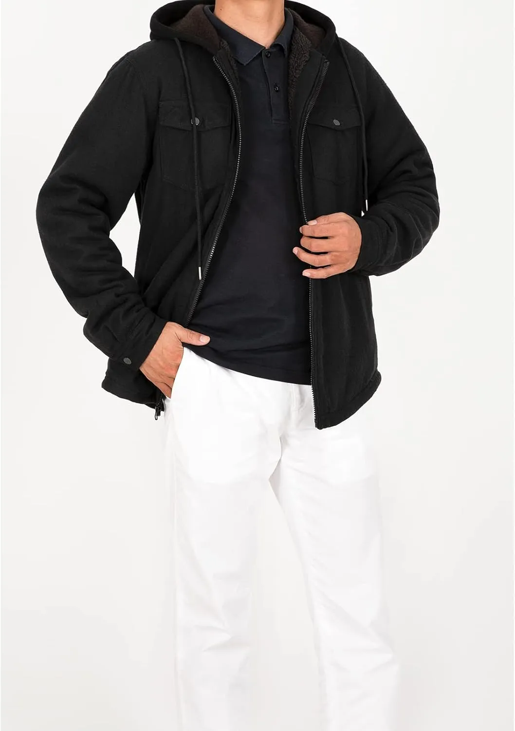 ZENTHACE Men's Sherpa Lined Full Zip Hooded Plaid Shirt Jacket