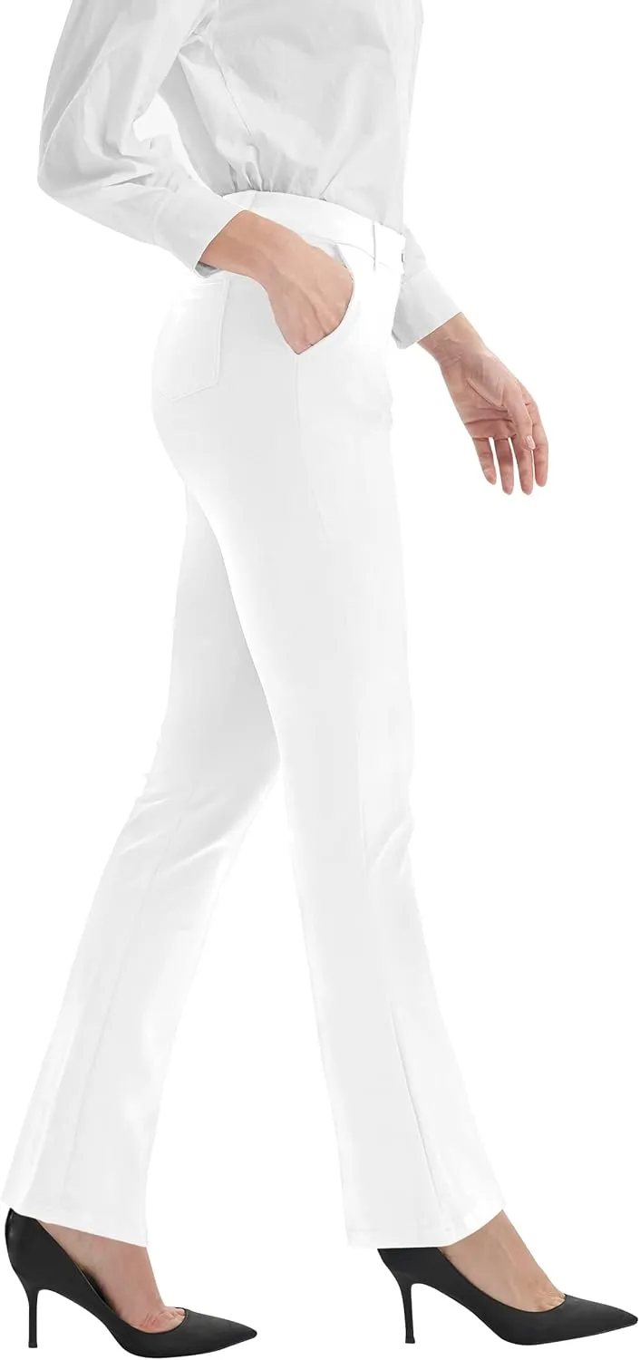 Zeronic Women's Dress Pants Belt Loops Stretchy Work Slacks Business Casual Straight Leg Yoga Bootcut Trousers with Pockets