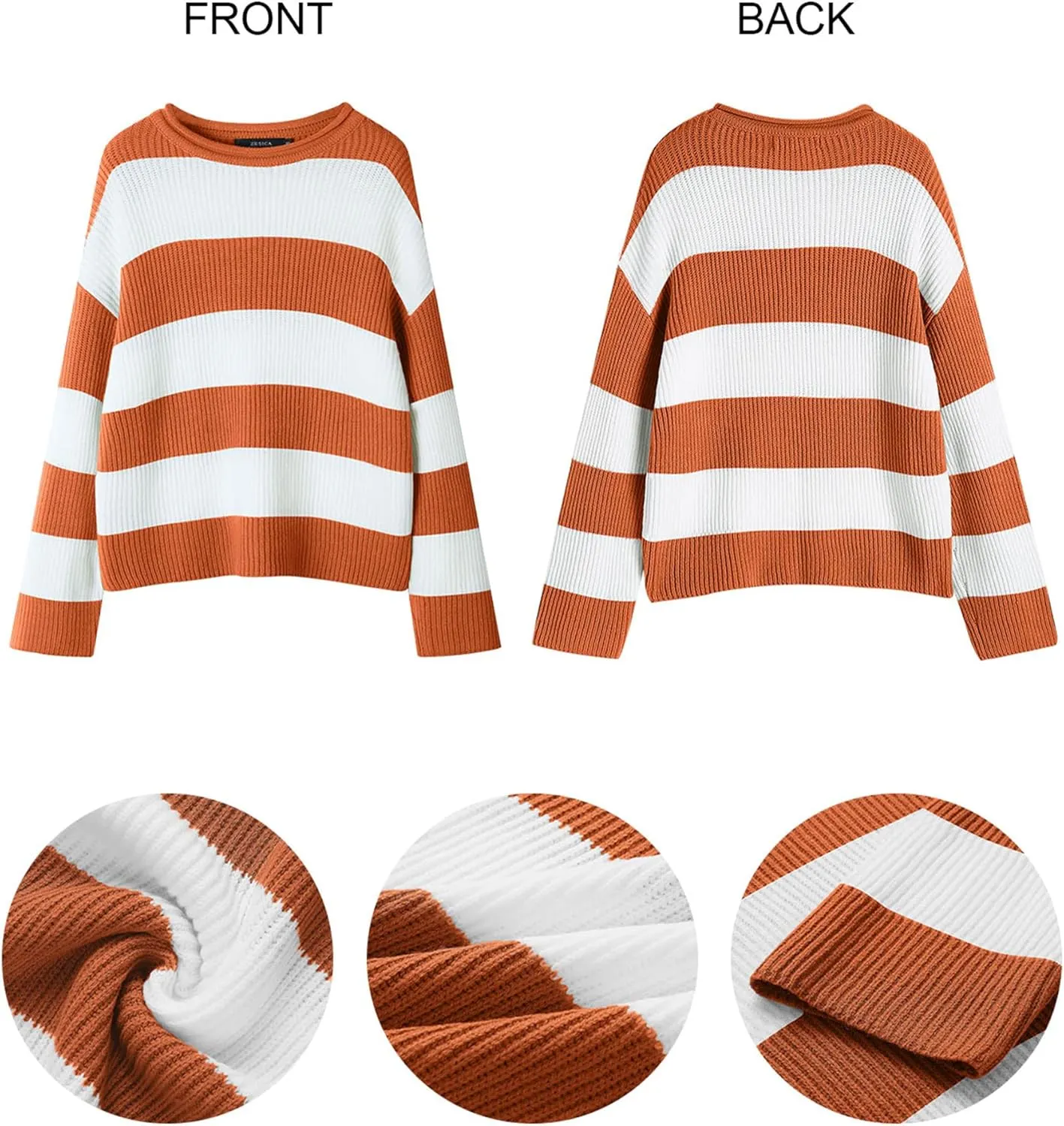 ZESICA Women's Fall Long Sleeve Crew Neck Striped Color Block Comfy Loose Oversized Knitted Pullover Sweater