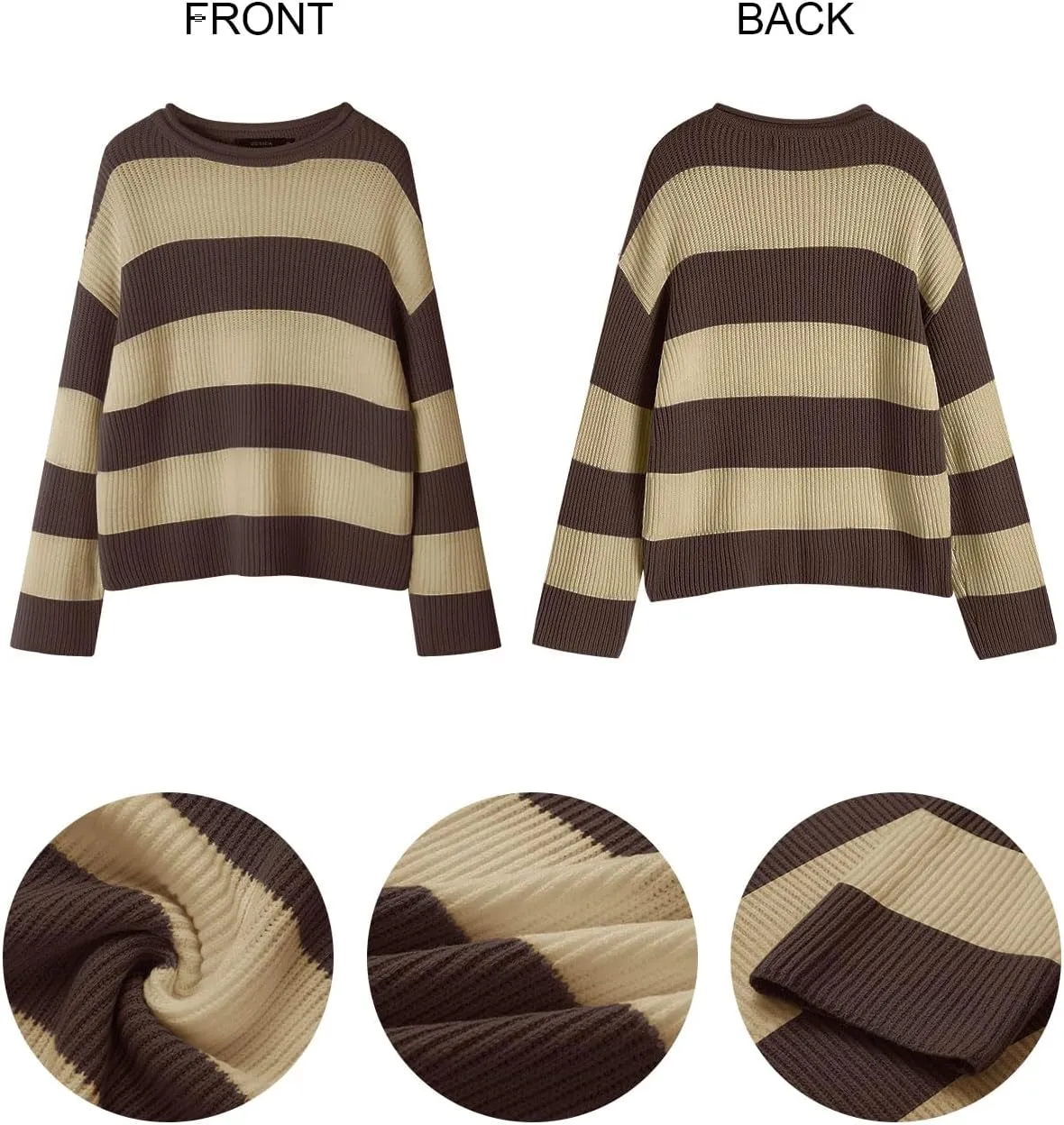 ZESICA Women's Fall Long Sleeve Crew Neck Striped Color Block Comfy Loose Oversized Knitted Pullover Sweater