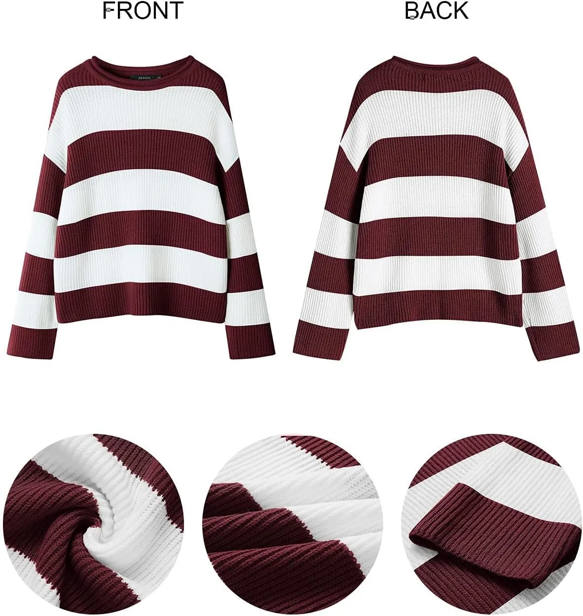 ZESICA Women's Fall Long Sleeve Crew Neck Striped Color Block Comfy Loose Oversized Knitted Pullover Sweater