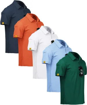 ZITY 5 Pack Mens Polo Shirt Short Sleeve Sports Golf Tennis T-Shirt Moisture-Wicking Summer Shirts