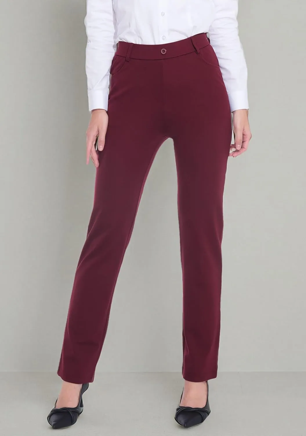 ZTN Women's Stretchy Dress Pants 28"/30" Pull-on Trousers Straight Leg Slacks 4 Pockets Plus Size for Work Business Casual