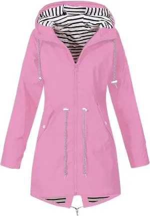 ZWRXW Womens Rain Jacket Long Hooded Windbreaker Raincoats Waterproof Lightweight Lined Outdoor Travel Ski Trench Coats
