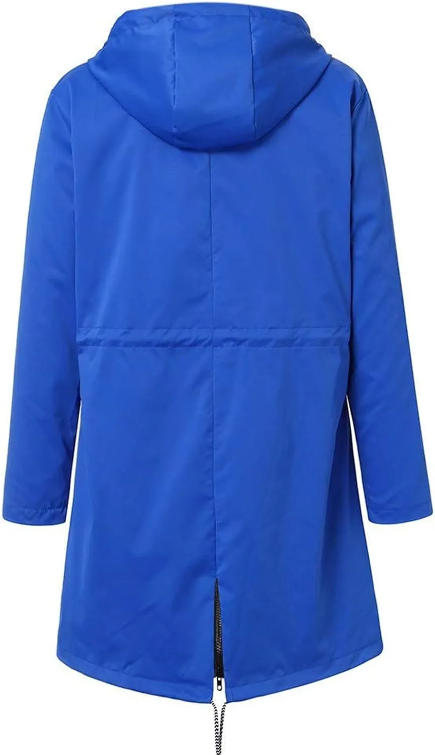 ZWRXW Womens Rain Jacket Long Hooded Windbreaker Raincoats Waterproof Lightweight Lined Outdoor Travel Ski Trench Coats