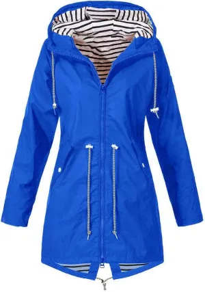 ZWRXW Womens Rain Jacket Long Hooded Windbreaker Raincoats Waterproof Lightweight Lined Outdoor Travel Ski Trench Coats