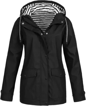 ZWRXW Womens Rain Jacket Long Hooded Windbreaker Raincoats Waterproof Lightweight Lined Outdoor Travel Ski Trench Coats