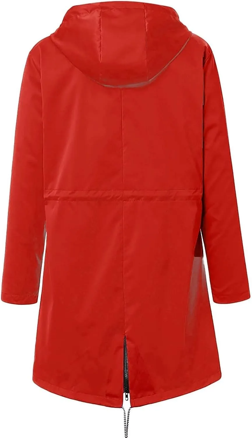 ZWRXW Womens Rain Jacket Long Hooded Windbreaker Raincoats Waterproof Lightweight Lined Outdoor Travel Ski Trench Coats