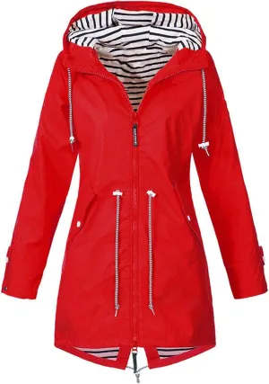 ZWRXW Womens Rain Jacket Long Hooded Windbreaker Raincoats Waterproof Lightweight Lined Outdoor Travel Ski Trench Coats
