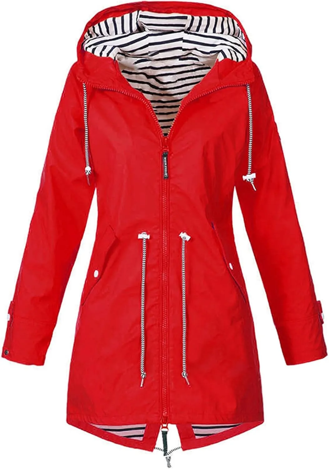 ZWRXW Womens Rain Jacket Long Hooded Windbreaker Raincoats Waterproof Lightweight Lined Outdoor Travel Ski Trench Coats