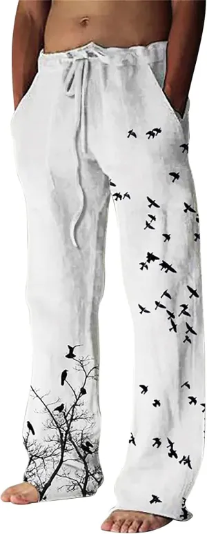 ZYXTIM Chinese Art Print Casual Pants for Men Plus Size Vintage Graphic Spring Summer Trousers Casual Lounge Bttoms Big&Tall