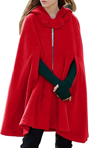 ZYXTIM Womens Stylish Cozy Velvet Hooded Cloak Cape Cosplay Costumes Button Up Winter Windproof Cloak Woolen Coat